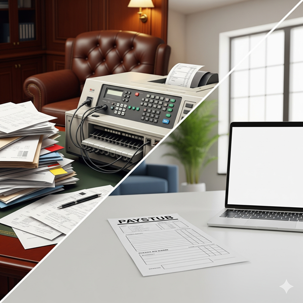 Woman holding an invoice in an office setting