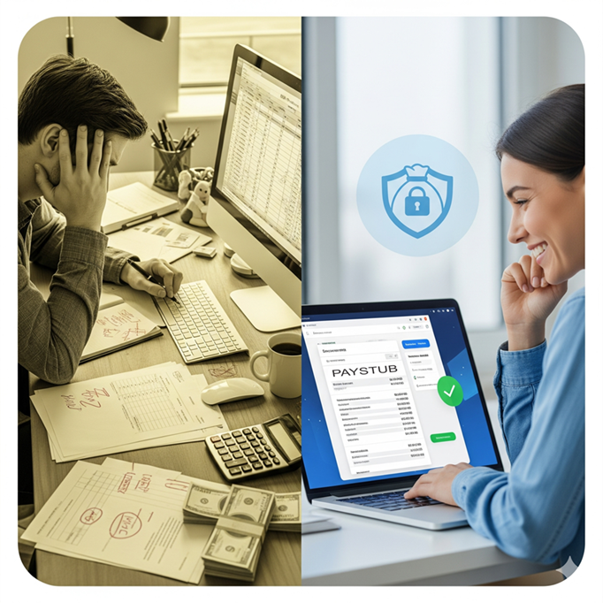 Woman holding an invoice in an office setting