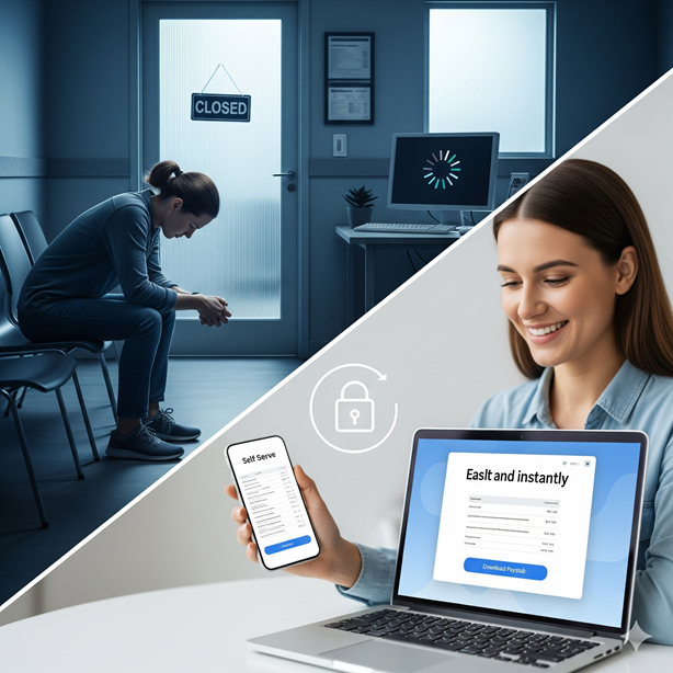 Woman holding an invoice in an office setting