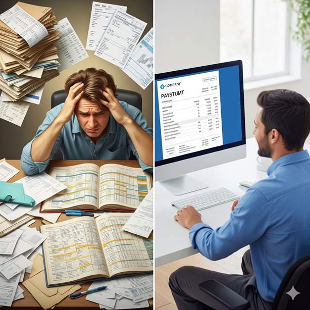 Woman holding an invoice in an office setting