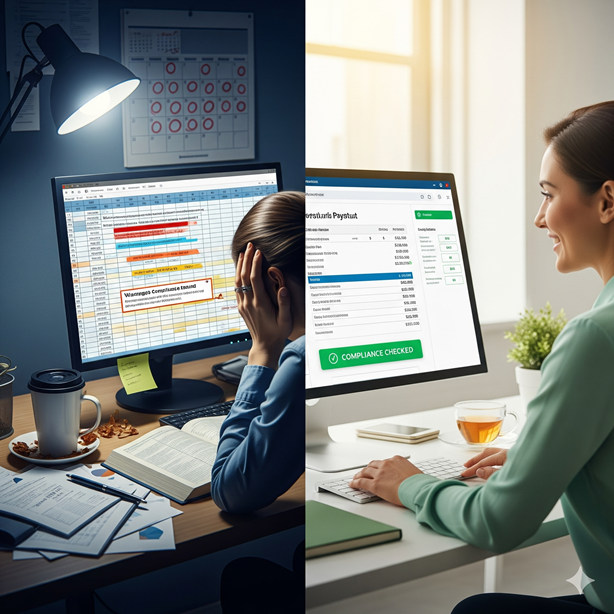 Woman holding an invoice in an office setting