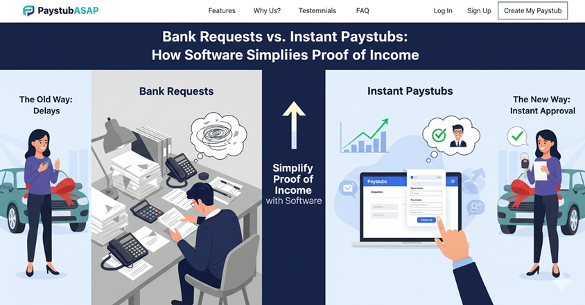 A visual of a slow, cumbersome bank process versus a fast, streamlined digital process on a phone.