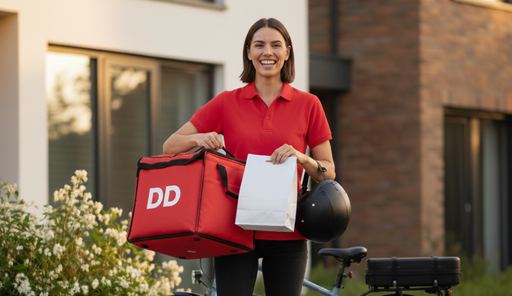 Woman holding an invoice in an office setting